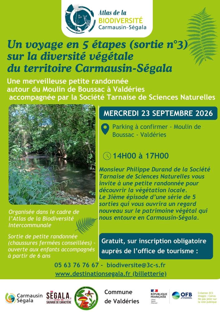 Mercredi 23 septembre 2026 : Balade découverte botaniste des bords du Cérou Sauvage - Valdéries (Moulin de Boussac) de 14h à 17h