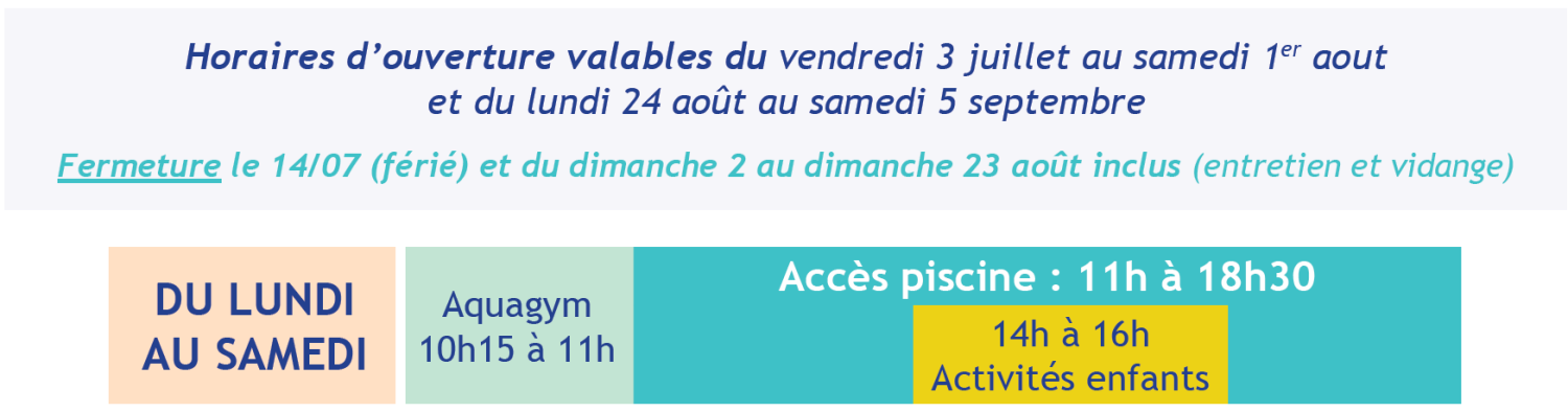 Planning des activités Aquaforme été 2026
