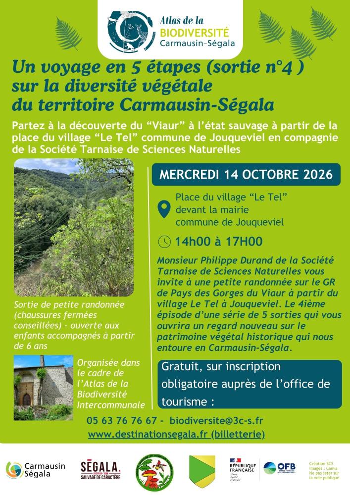 Mercredi 14 octobre 2026 : Un voyage en 5 étapes (sortie n°4) sur la diversité végétale en Carmausin-Ségala