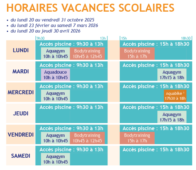 Planning des activités Aquaforme 2025 / 2026