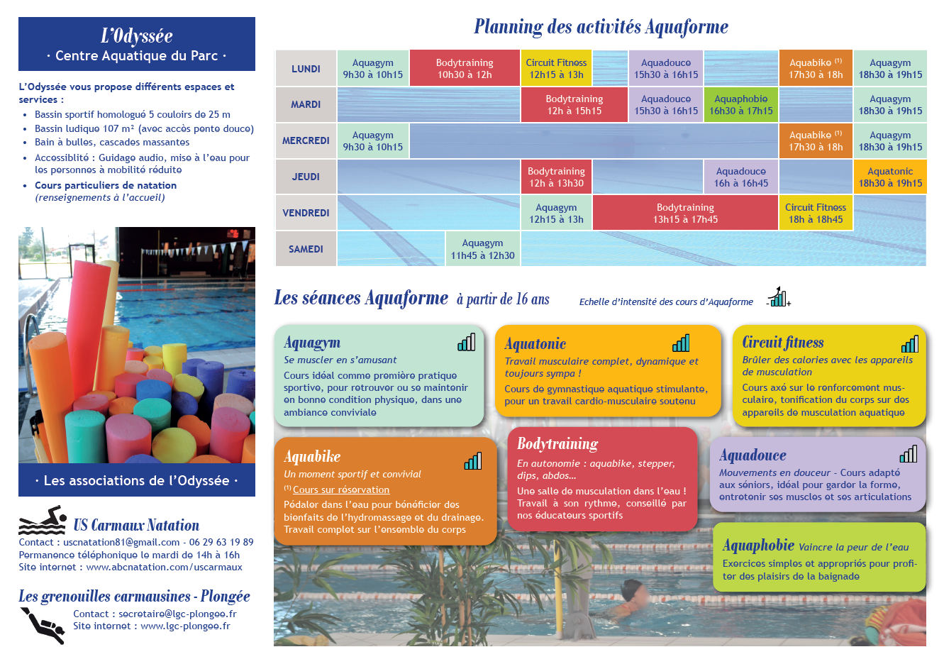 Planning des activités Aquaforme