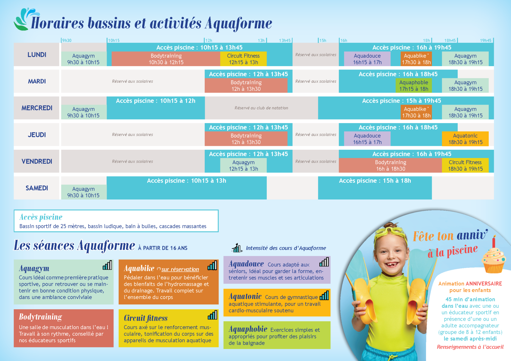 Planning des activités Aquaforme - période normale 2026-2027