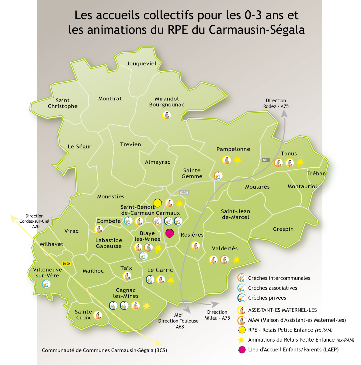 Structures d'accueil 0-3 ans en Carmausin-Ségala